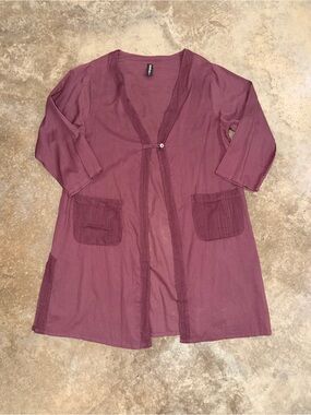 Sacred Threads Burgundy Maroon Cotton Longline Cardigan Size L India Duster